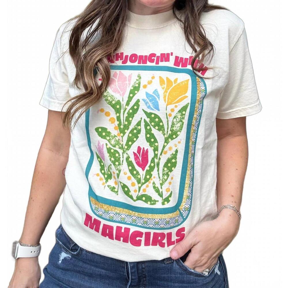 NEW POPPY & PINE mahjohgin with mahgirls crop tee top in beige